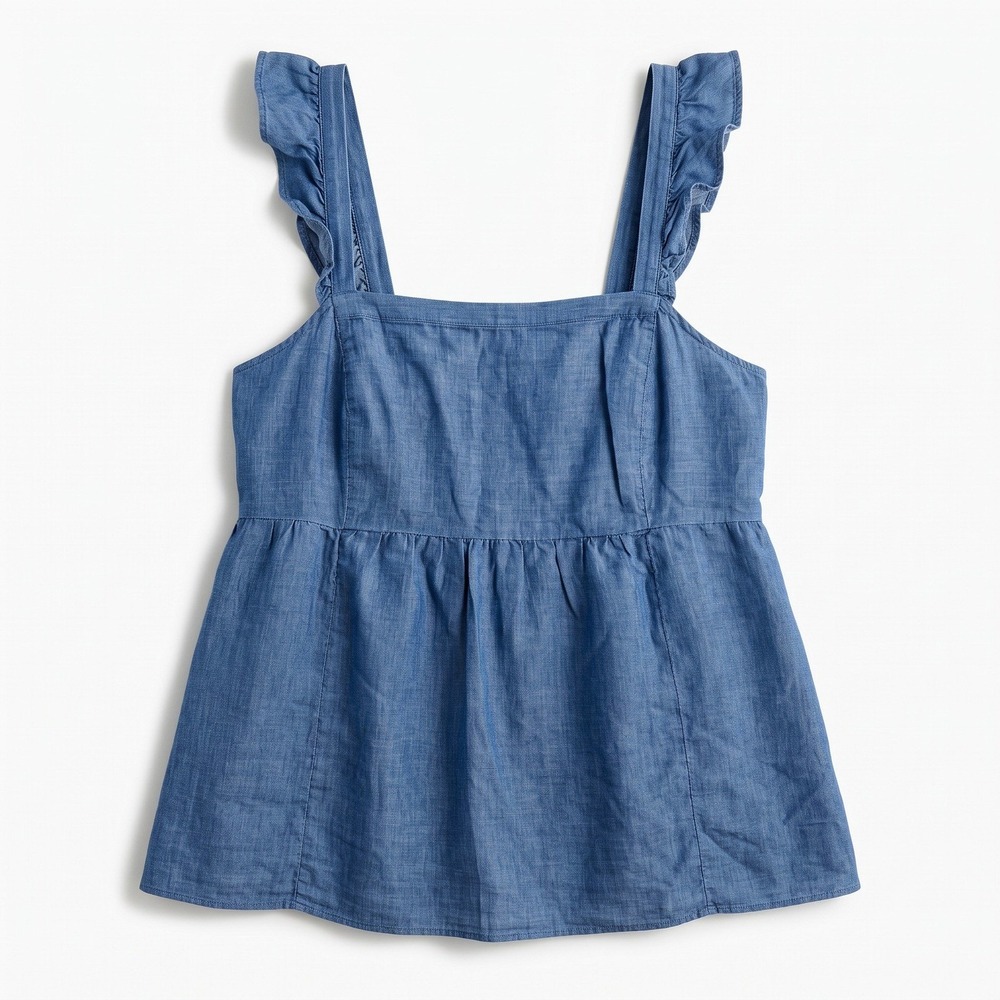 LOFT Outlet Womens M Blue Chambray Ruffle Strap Babydoll Tank Top Boho Casual